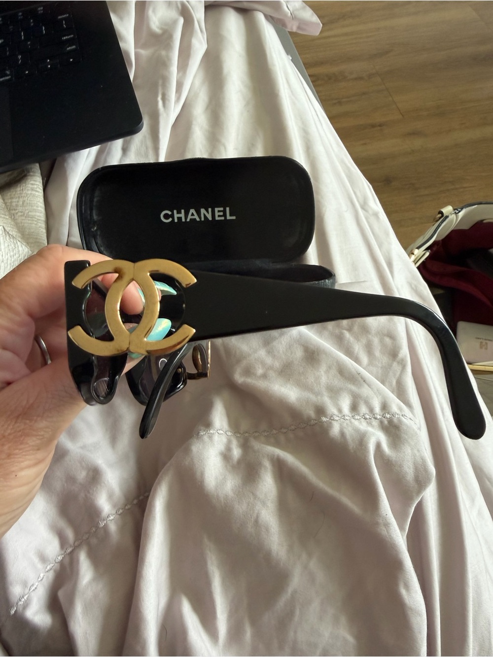 CHANEL Black Rectangular Sunglasses with Dark Lenses - Picture 3 of 5